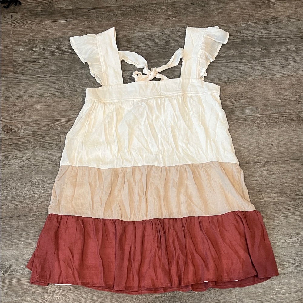 Mine Colorblock Ruffle Sundress - White, Cream & Rust M